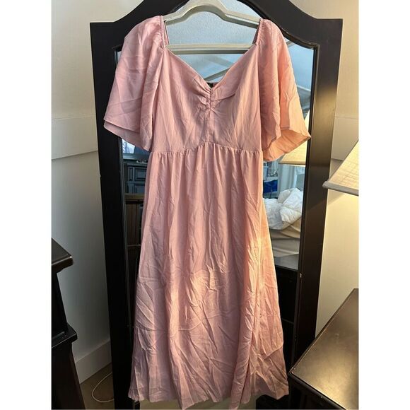 NEW Pink PRETTYGARDEN Flutter Sleeve Midi Dress S - Picture 1 of 2